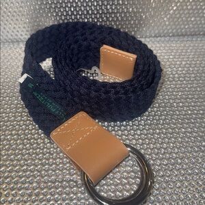 Lilly Pulitzer Navy Blue Braided Belt with Brown Leather Accent